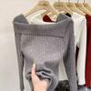 Khaki Slash Neck Pullover Schlank Hotsweet frauen Stricken Pullover Dünne Bodenbildung Shirt Solide Büro Dame Neue Mode Frühling Herbst