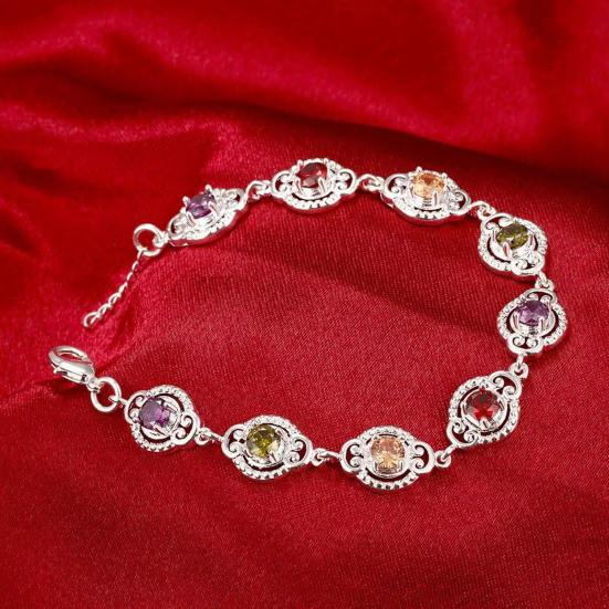 Women Vintage Bracelet Multi-Color Cubic Elegant Retro Bracelet Zirconia Bracelet Jewelry Gift for Wife Girlfriend