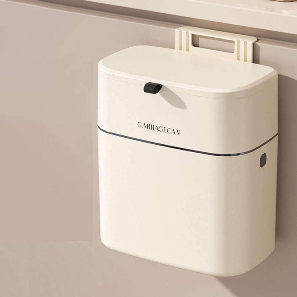 

Wall Mounted Trash Bin for Kitchen, No Drill Adhesive, 8L Large Capacity, Narrow Space Design with Lid, Modern Home