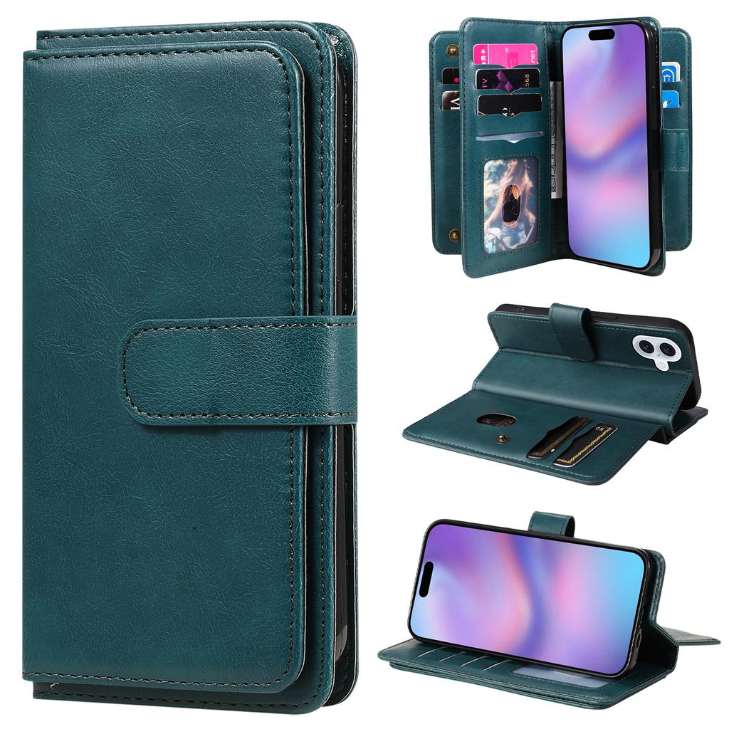 For iPhone 17 Leather Case with 10 Card Holder Phone Cover Stand