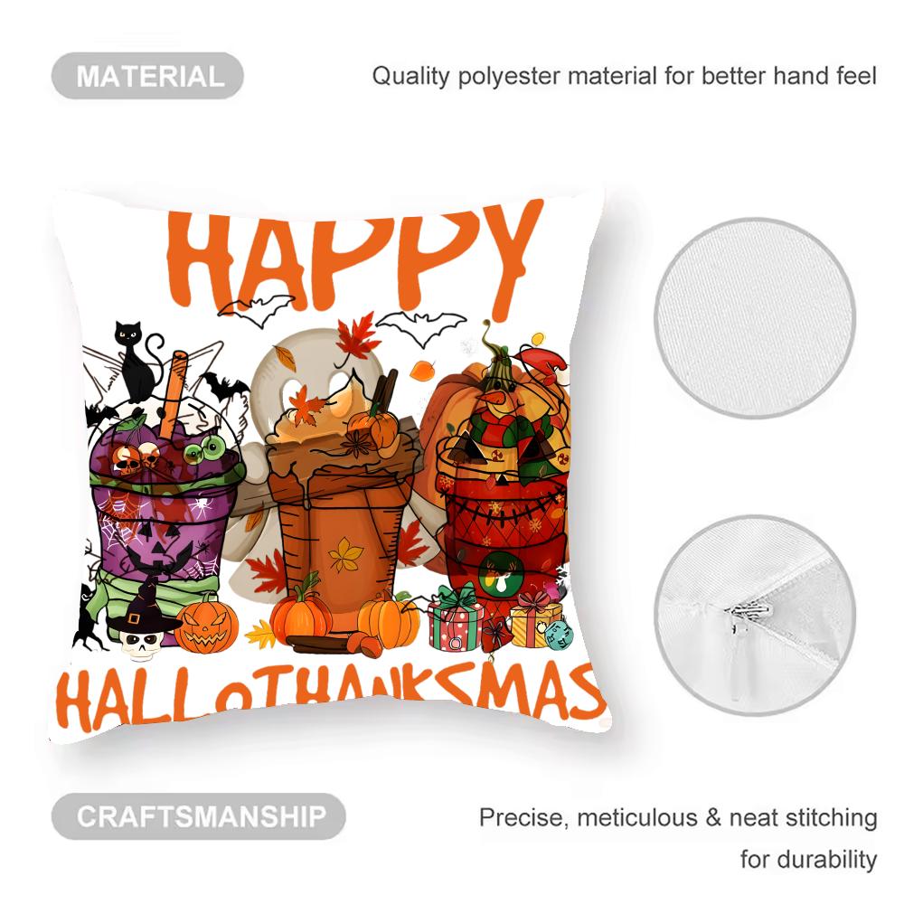Halloween Prints Cushion Cover Anti-dustmite Pillowcase Invisible Zipper Silky Short Plush Sofa Cushion Cover