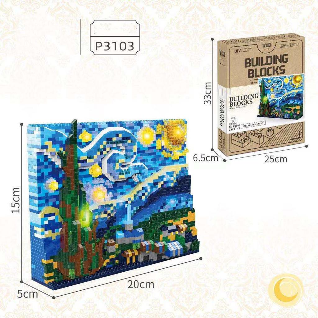 World Famous Van Gogh Paintings Micro Diamond Block Netherlands Toys The Starry Night Collection Small Construction Brick With Light