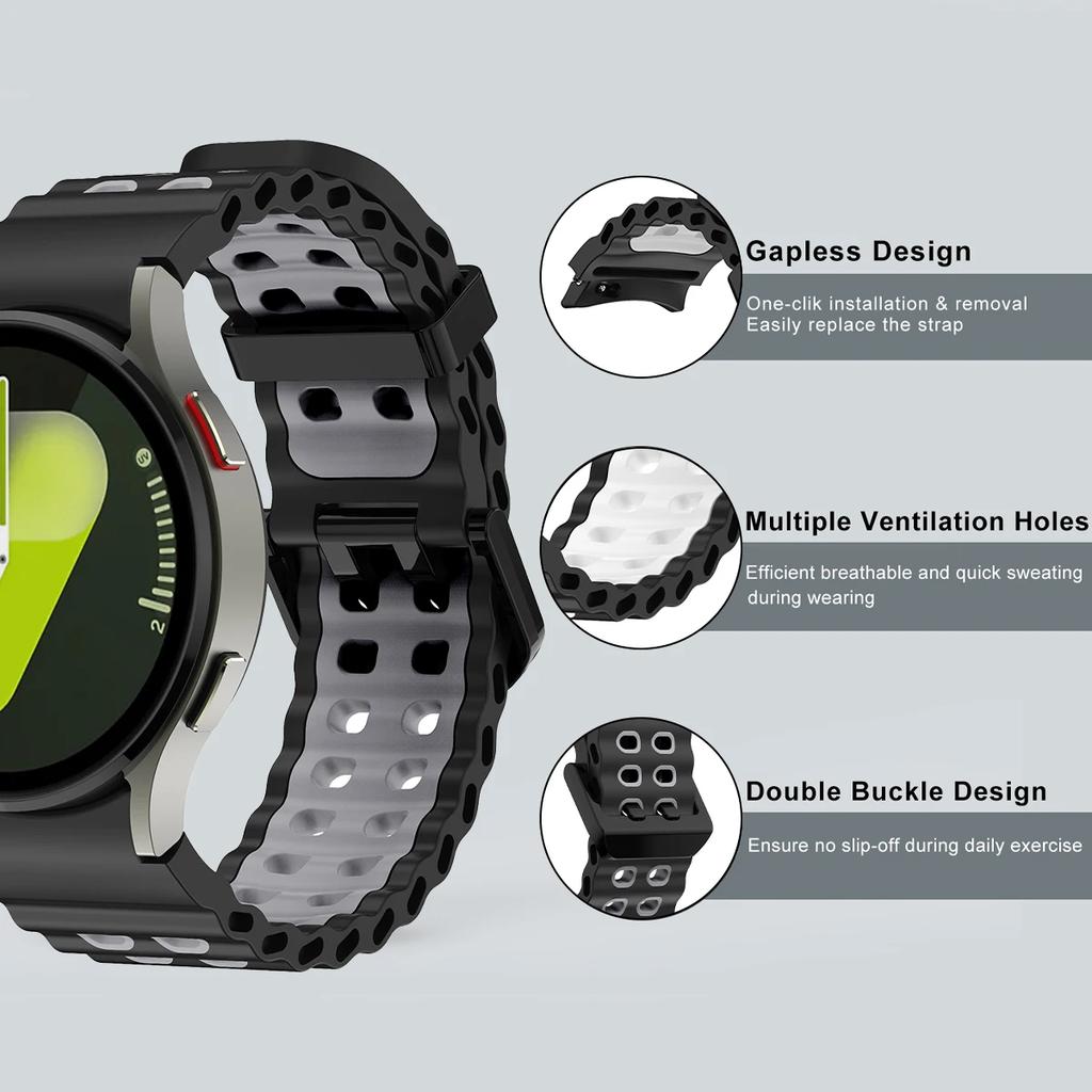 Marin Sport Tvåfärgat Band För Samsung Galaxy Watch 7 6 5 Pro 4 FE 40mm 44mm Silikonrem Utan Mellanrum Galaxy 4 6 Classic 5Pro Band