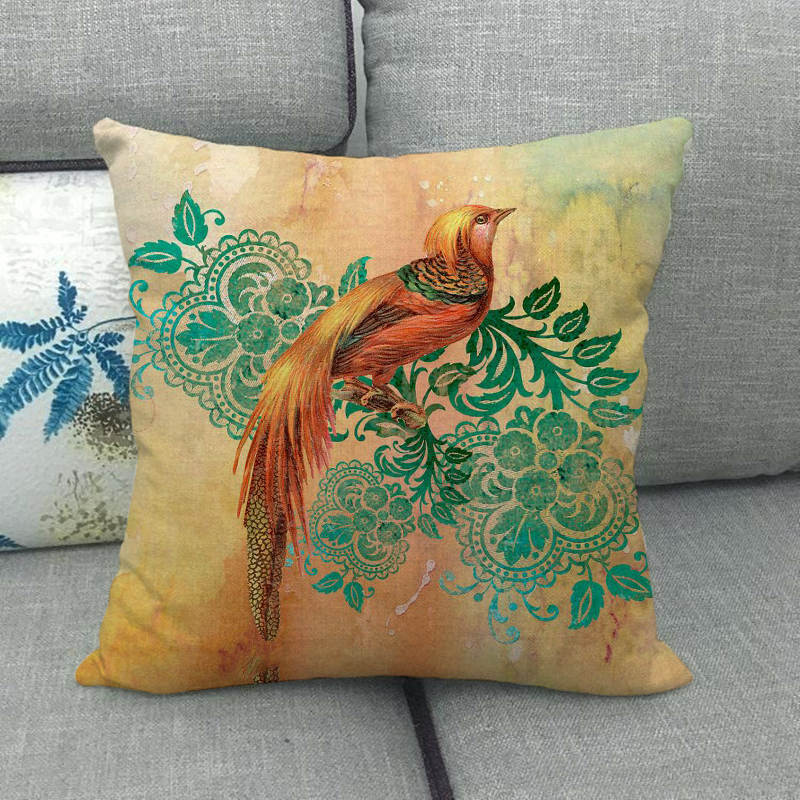Retro Oil Painting Of The Long-Tailed Bird Digital Printing Short Plush Pillow Covers For Sofa Office Cushion Cover Home Goods