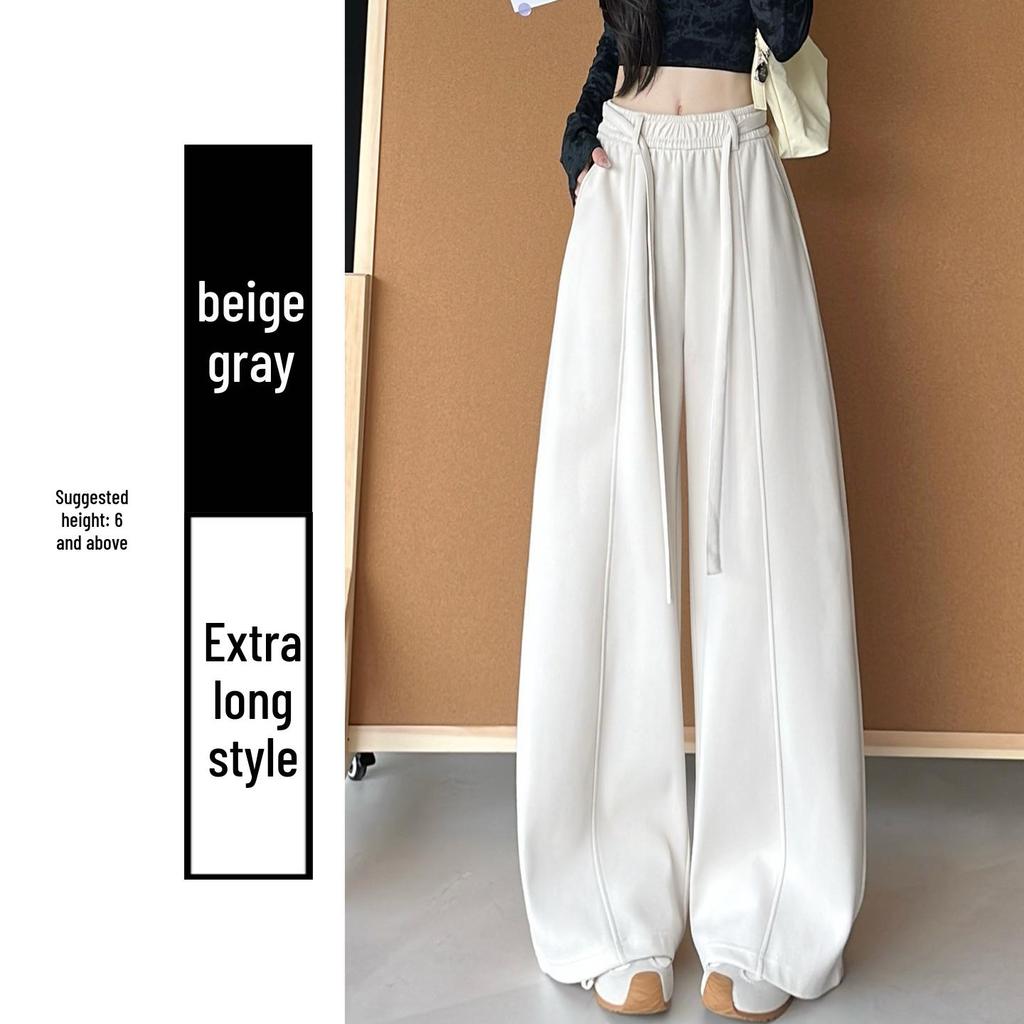 Women's Wide-Leg Brown Retro Pants, High-Waisted, Plus Velvet, Autumn/Winter 2025 Collection