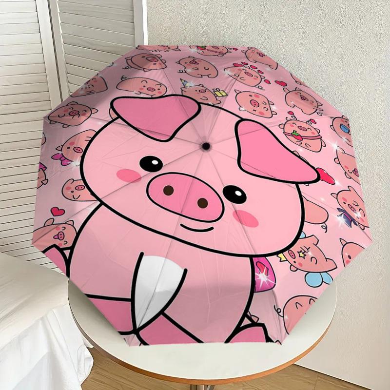 1pz Ombrello con motivo maialino - 8 stecche rinforzate - Pieghevole portatile da viaggio - Adatto a tutte le stagioni - Uso quotidiano all'aperto -G313