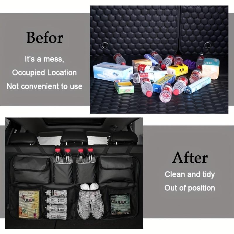 Car Trunk Storage Bag Rear Sear Back Storage Bag Net Pocket, Multi-functional Storage Pocket Seat Back Hanging Organizer