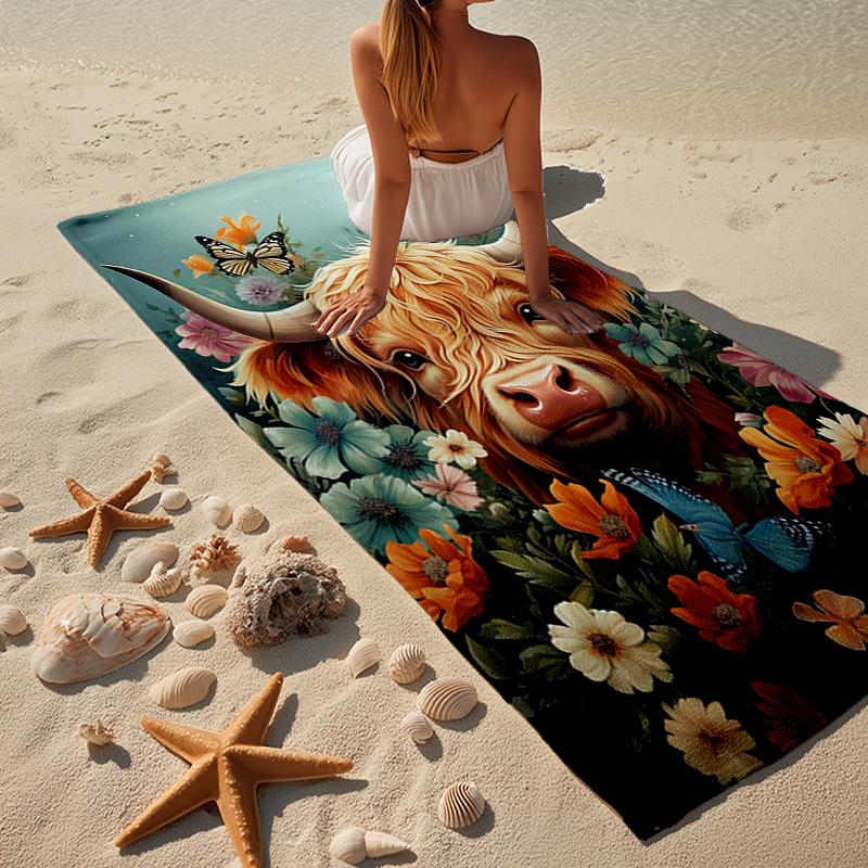 Cow In Flower Field Beach Towel, Super Soft Microfiber, Gift for Her/Him, Birthday, for Pool, Beach, Travel, Home Decor Fan gifts