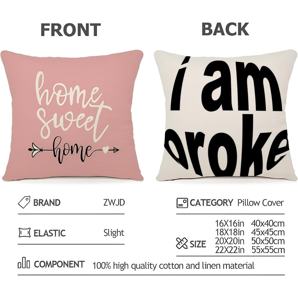 Fisheye In English Cushion Cover Household Decoration Linen Sofa Cushion Cover: Skin-Friendly & Breathable with Invisible Zipper