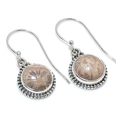 Natural Fossil Coral Gemstone 925 Solid Sterling Silver Gift Earring 1.25" O4q26