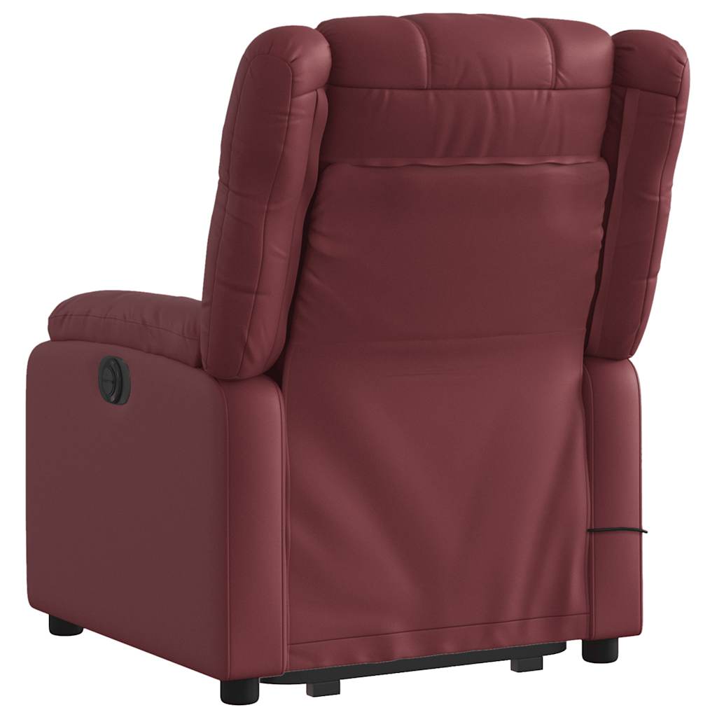 Massage Recliner with Rising Assistance Burgundy Artificial Leather