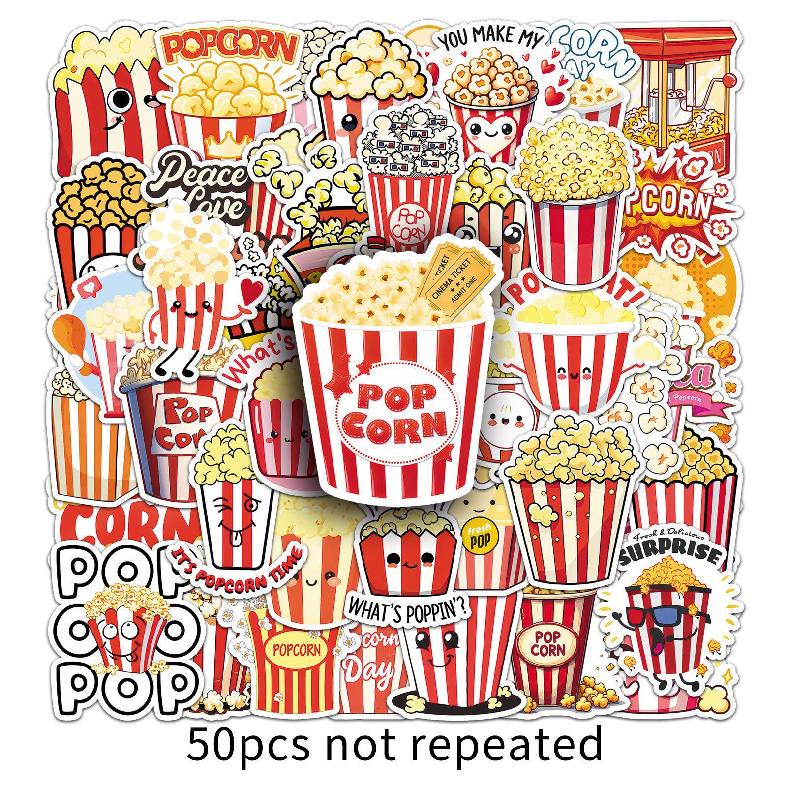 Waterproof Popcorn Theme Dessert Stickers (50 Sheets)