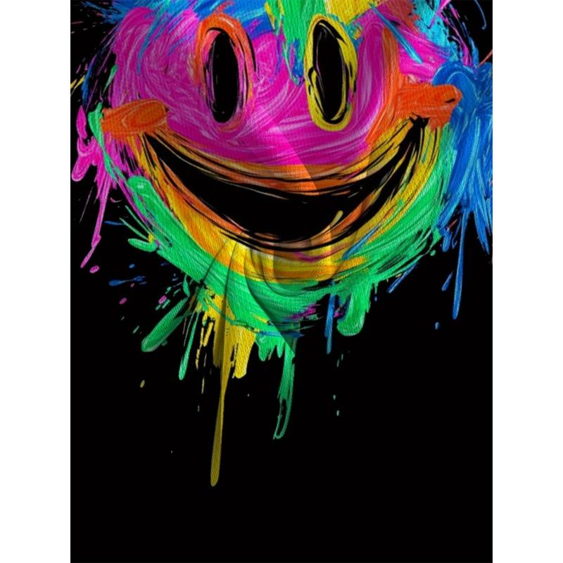 European Sizes Men's Casual T-Shirt for Restaurant Wear, Black Fabric with Vibrant Rainbow Smile Design, Comfortable and Durable, Ideal for Daily Use