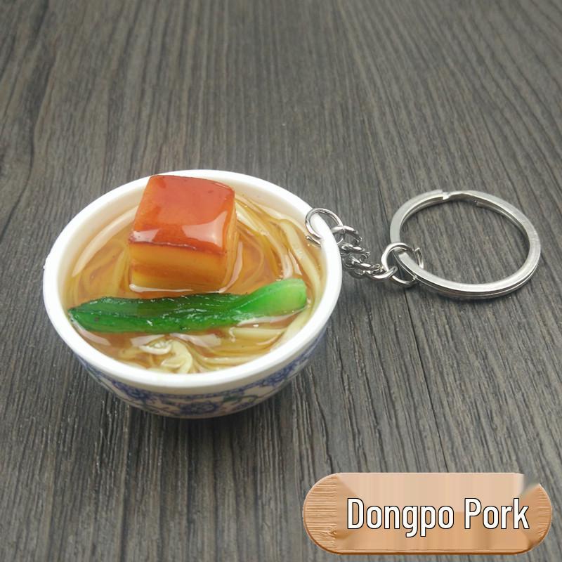 Chinese Style Realistic Noodle Keychain, 4cm Blue and White Porcelain Bowl, Food Play Prop.