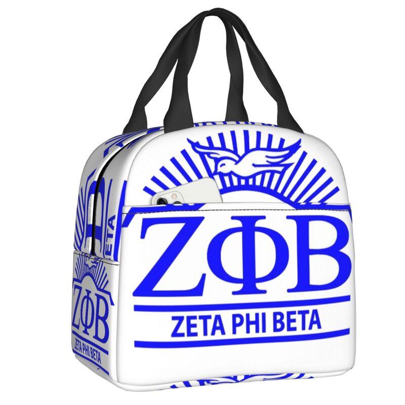 Custom Zob Zeta Phi Beta Greek Letter Insulated Lunch Bags for School Office Leakproof Thermal Cooler Bento Box Women Children
