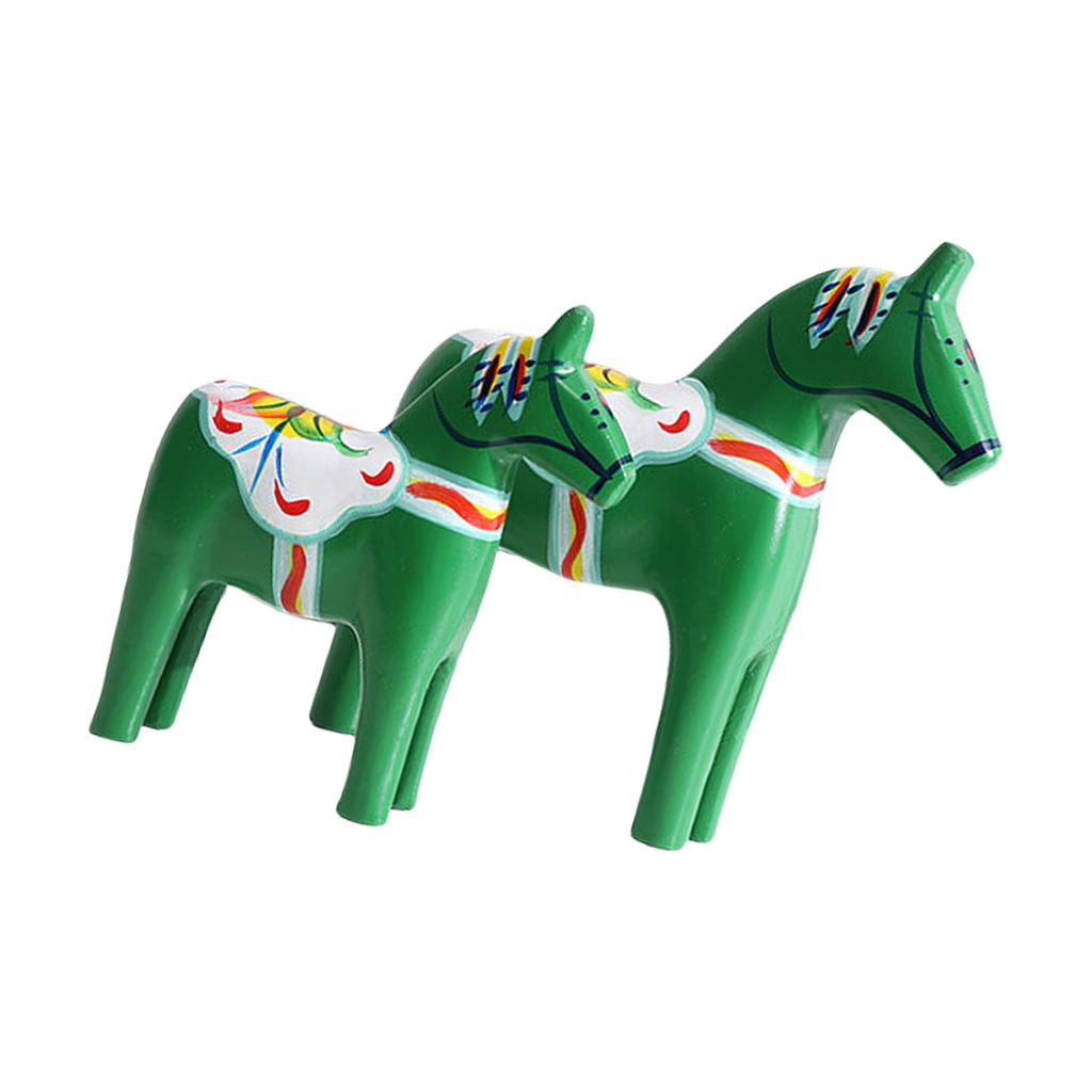 1 Pair Handcrafts Swedish Dala Horse Wooden Sculptures Painting Ornaments for Home Office Desktop and Shelf Decors