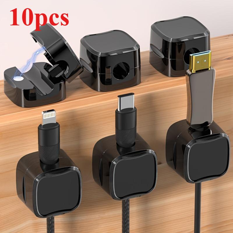 10pcs Magnetic Cable Organizer Set – Punch-Free Desktop/Car Cord Clips, High-Aesthetic Wire Management for Electronics