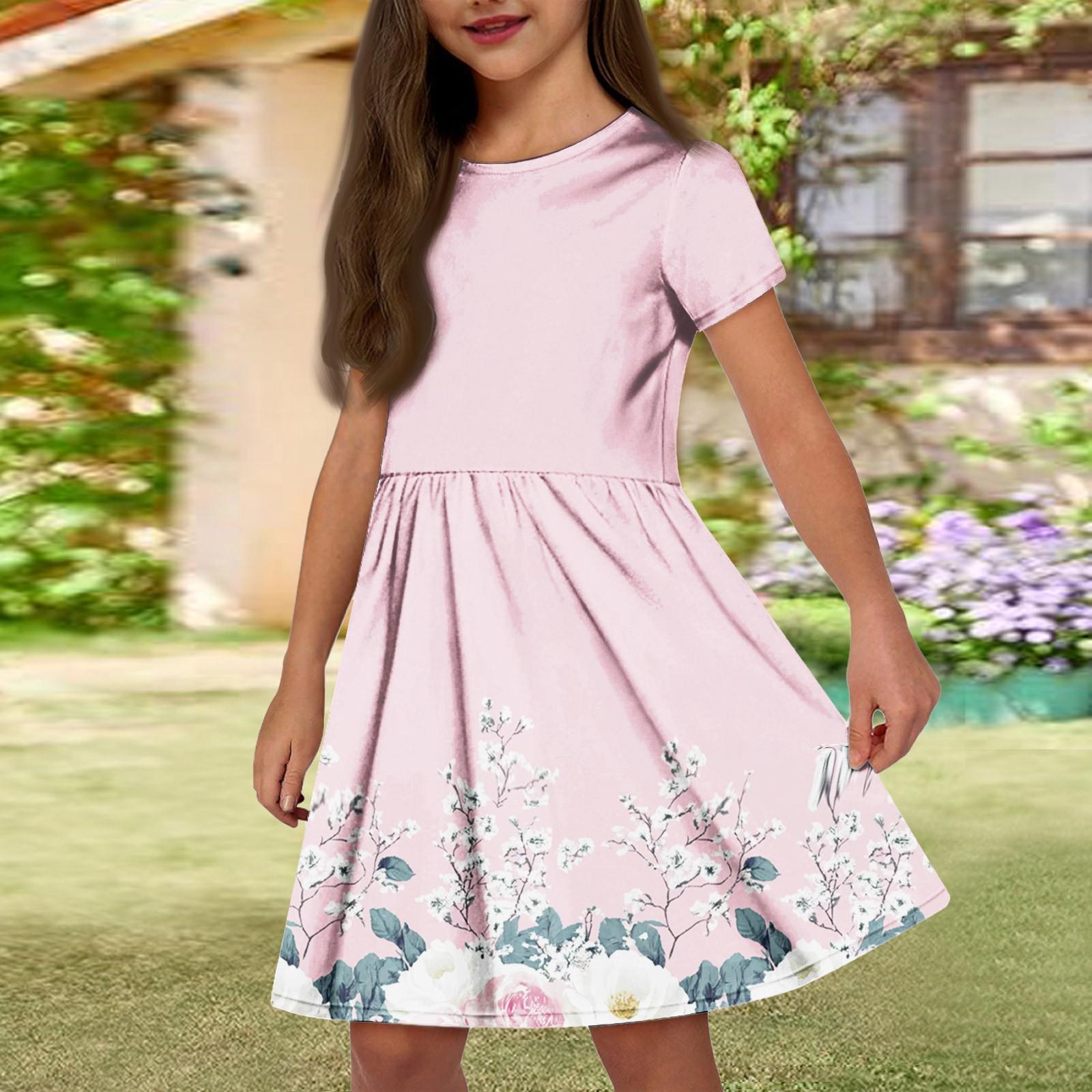 

Girl Summer Dress Color & Print Sleeveless Dress With Pocket Casual Dress Shorts Sleeve Party Dress 150