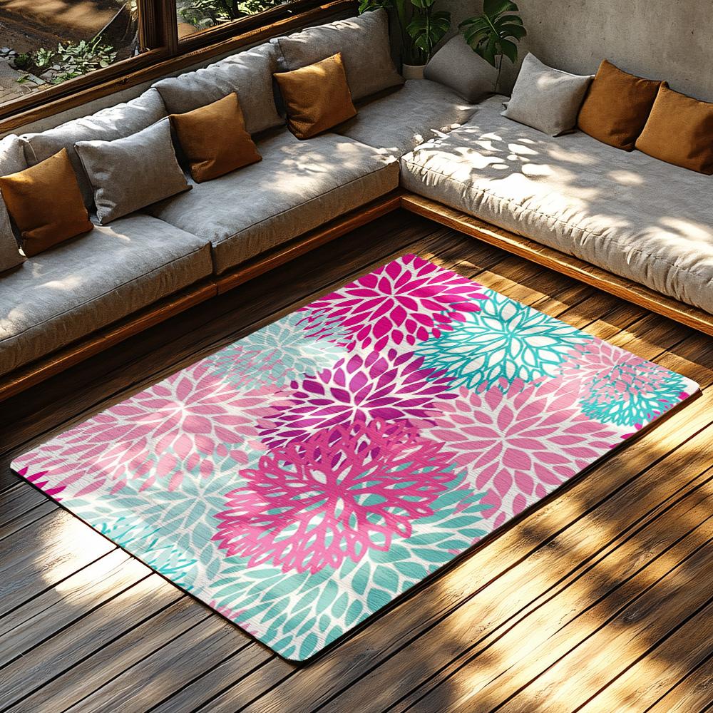 Floral Area Rug Washable Non Slip Indoor Outdoor Carpet Home Decor Living Room Bedroom Floor Mat Washable Rugs
