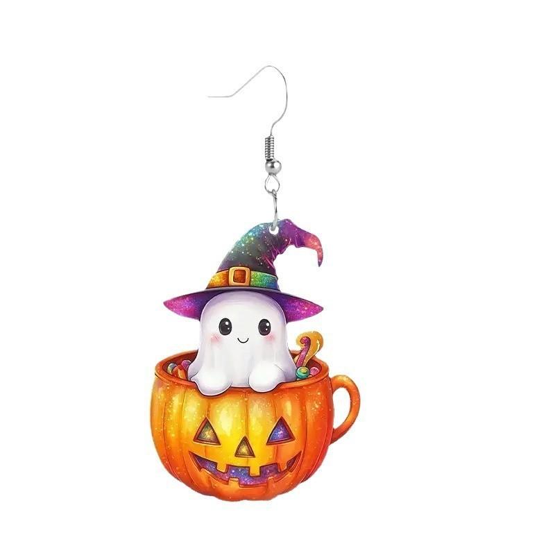 Ghost Halloween Themed Pumpkin Pot Pattern Women Acrylic Earrings Festival For