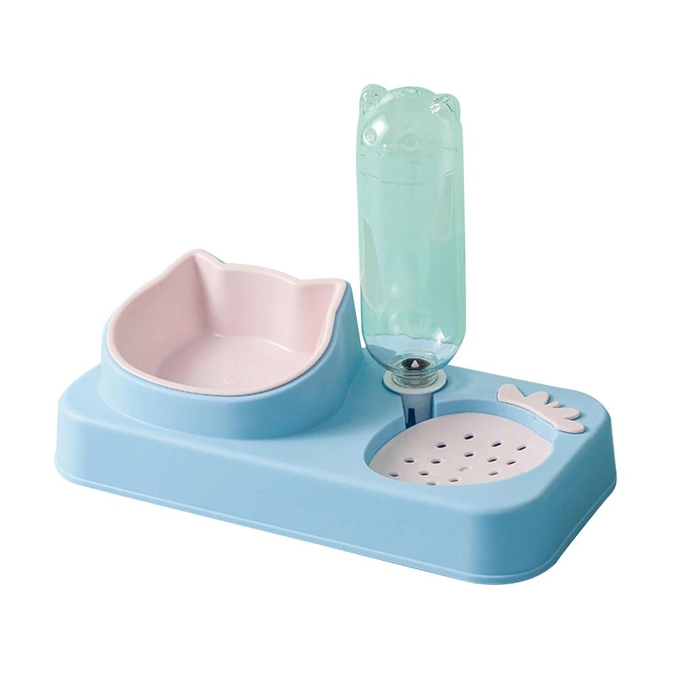 

Двойная миска для кошек, автоматическая кормушка для собак, миска для корма домашних животных с диспенсером для воды, поилка для котят, подставка, аксессуары для кошек небесно-голубой