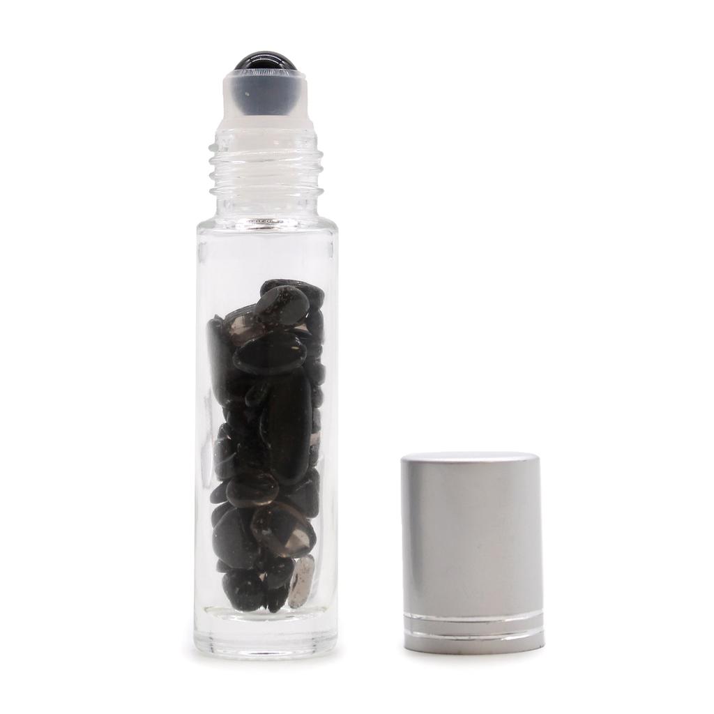 Black Tourmaline Essential Oil Roller Bottle, Silver Cap