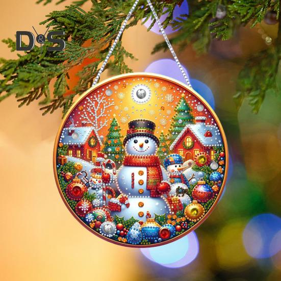 Christmas Rhinestone Pendant Hanging Santa Snowman Tree Ornament DIY Double Sided Rhinestone Art for Wall Door Window Fireplace Decor