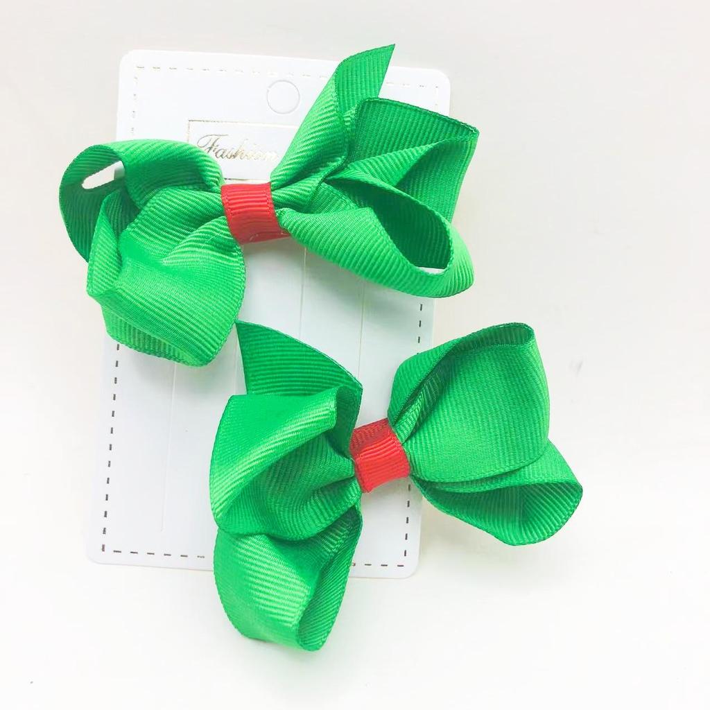 Green Threaded Bow Hair Clip - Party & Festival Gift, 3D Four-Ear Design, Flyaway Hair Accessory for Girls