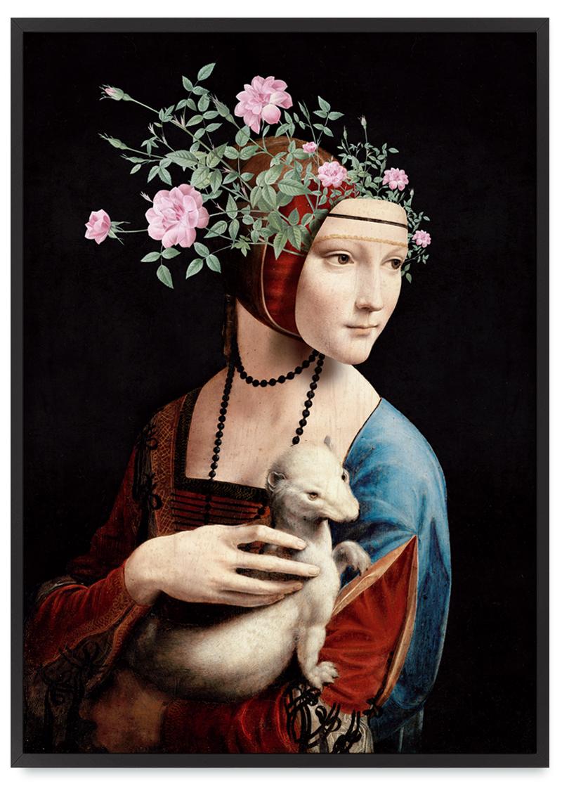 

Plakat dama z łasiczką da Vinci w czarnej ramce 21x30 cm