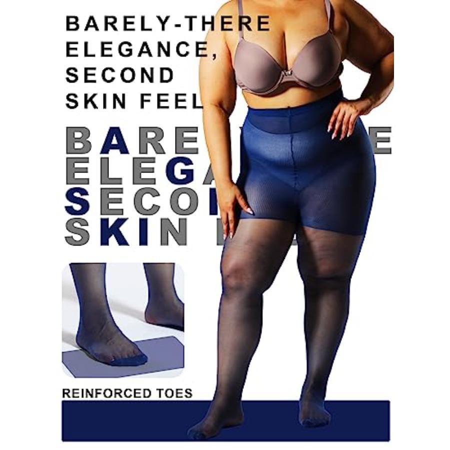 Honenna 2 Pairs Plus Size Sheer Tights For Women, 17 Colors Ultra Thin Pantyhose Reinforced Toes High Waist Stockings 1Xl-6Xl