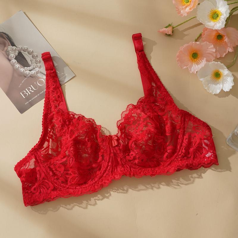 Plus Size Ultra-thin Lace Bras Women Sexy Exquisite Bras Non-padded Push Up Hollow Out Gathered Solid Underwear 34-40 B/C CUP