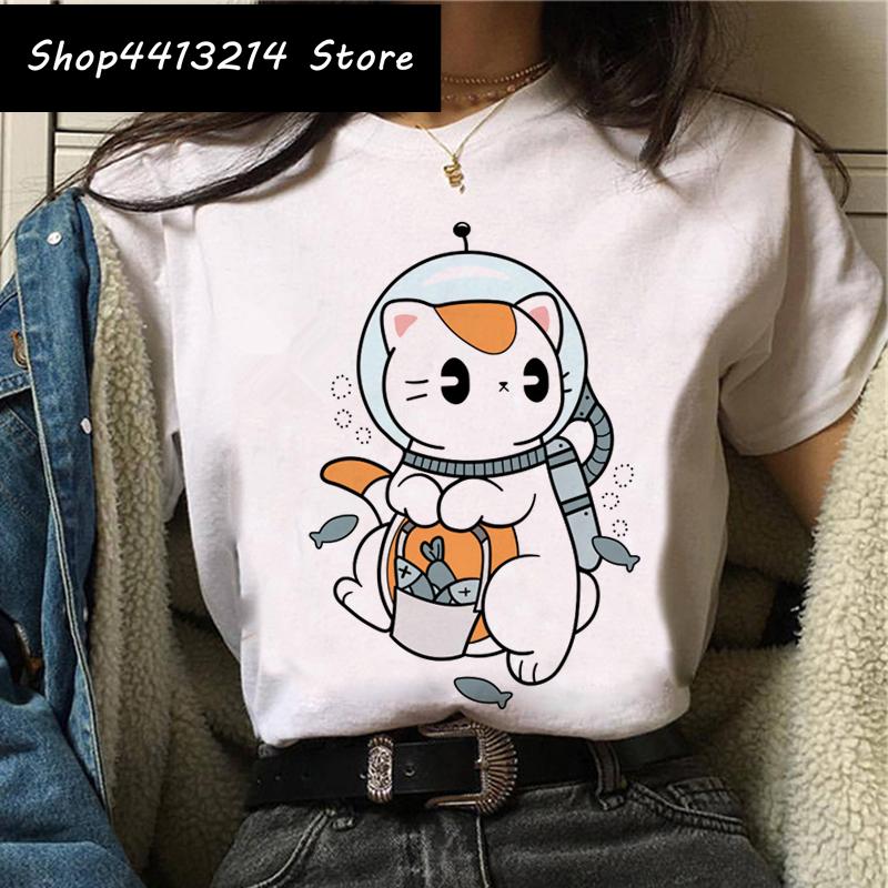 Cat Harajuku Funny Cartoon T Shirt Women Cute Anime Ullzang Tshirt Grunge Kawaii S Fashion Tshirt Korean Style Top Tee Female