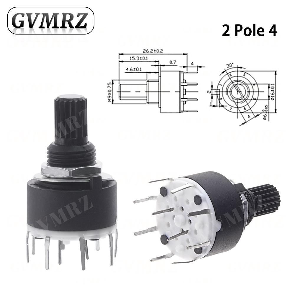 1PCS SR16 Plastic 16MM Rotary Band switch 2 Pole 3 4 position 1 Pole 5 6 8 Position Handle Length 15MM Axis band switch