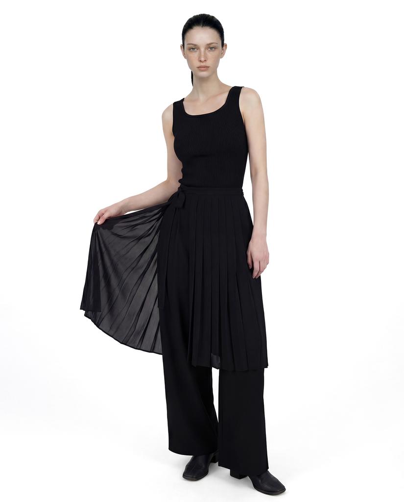 Myuleus Half Cover Chiffon Wrap Skirt [Black]