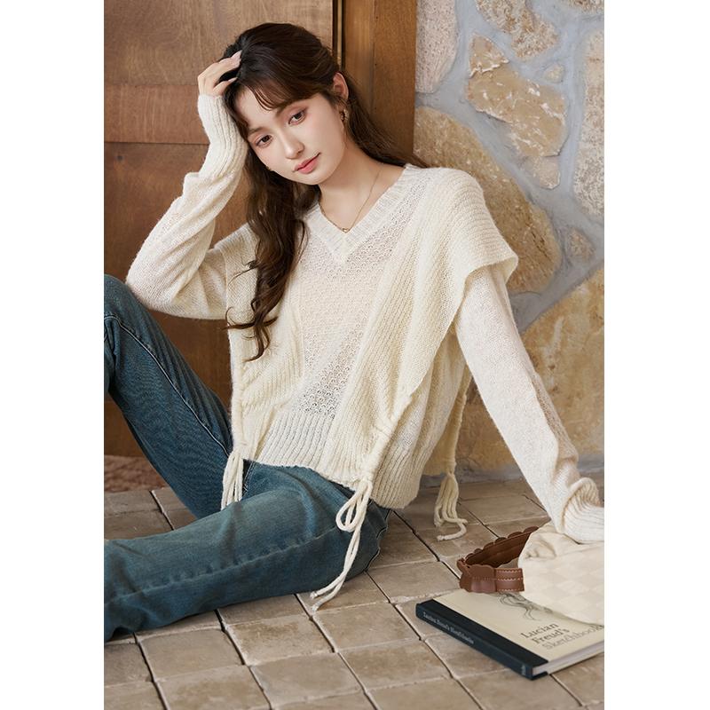 Mishow Frauen Gestricktes Hemd 2023 Herbst Neue Batwing Sleeve Aushöhlen Design Lose Feste Alle-spiel-Pullover Tops MXC41Z0156