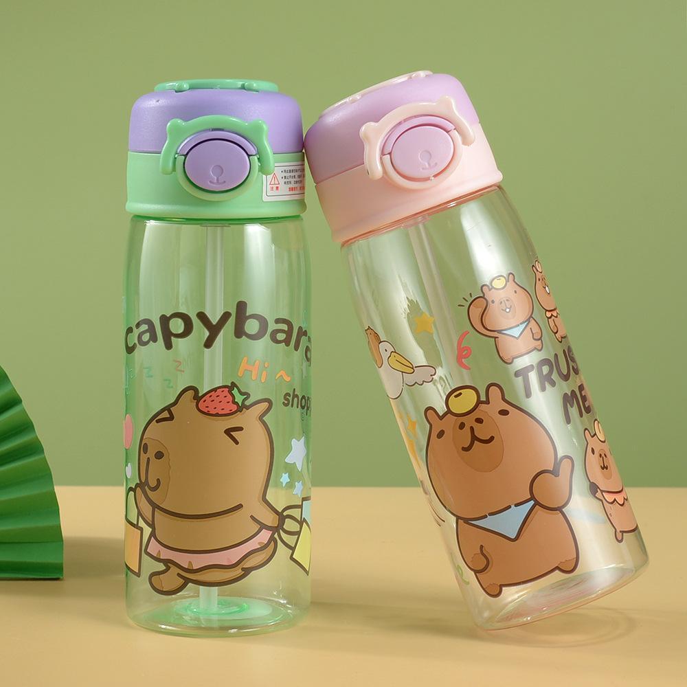 Cute Capybara Cartoon Plastic Cup Portable Handle Flip Lid Straw Cup High Appearance