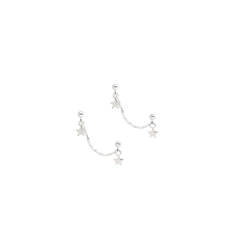 VOQ Double Star Stud Earrings for Women Romantic Tassel Ear Chain Silver Color Pierced Earring Fashion Jewelry Wholesale
