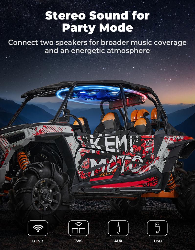 KEMIMOTO #2883074 UTV IP66 Waterproof Bluetooth Audio Roof Top Compatible with Polaris RZR XP 4 1000/4 Turbo/4 900/S 4 1000 EPS