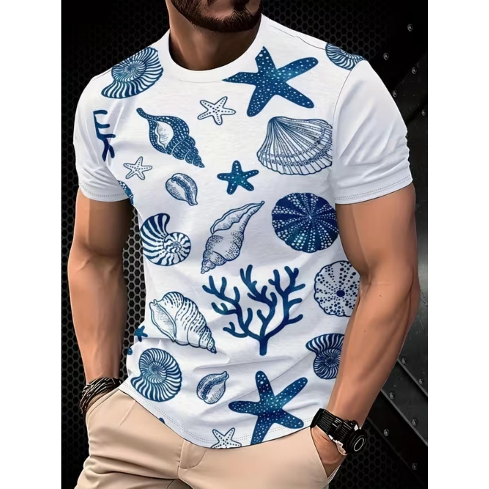 New Summer Men s Fashion T-shirt Personality Geometry Pattern Printed Men s T-shirt Top XS белый