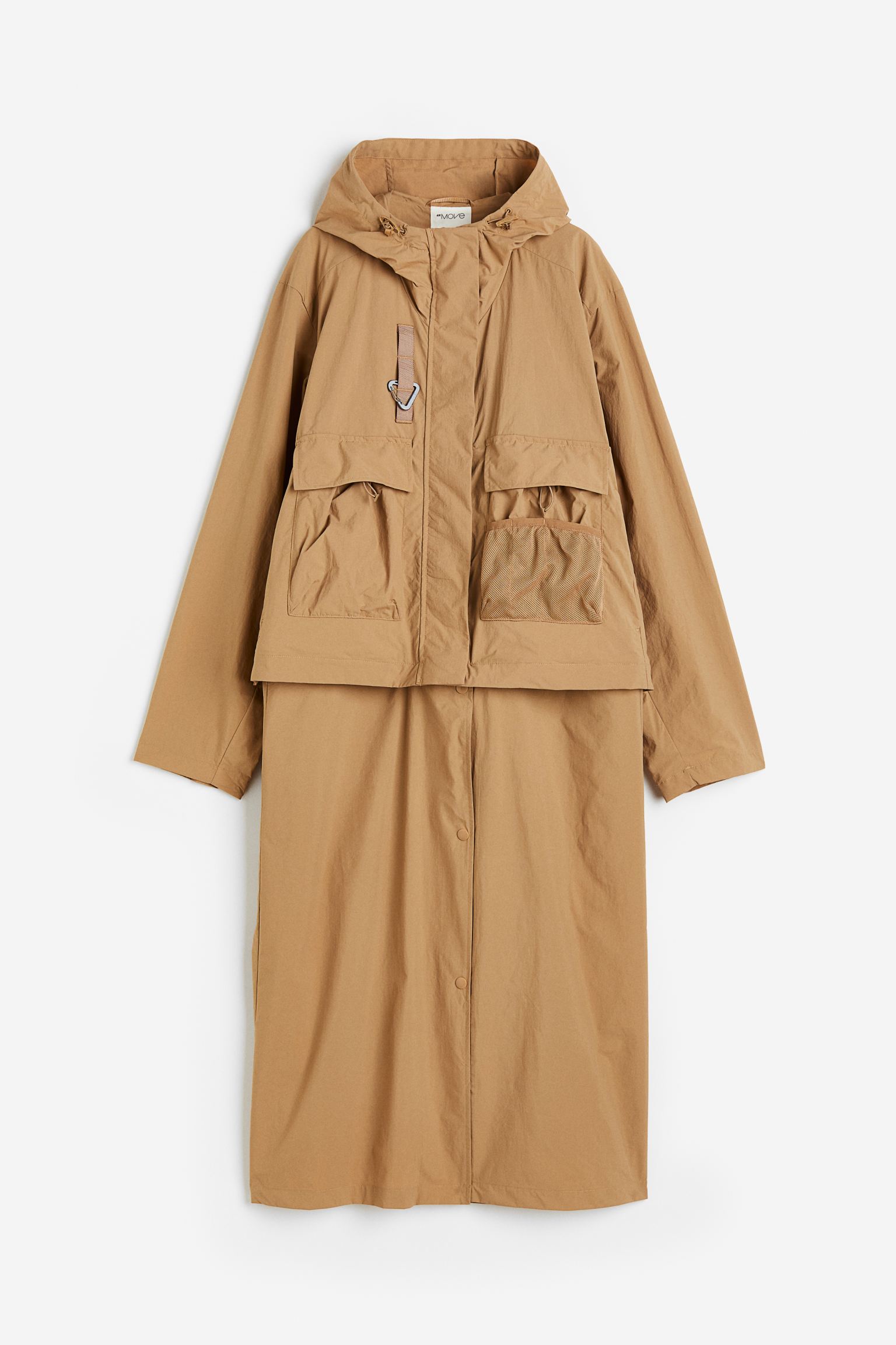 

Water-repellent adjustable-length outdoor jacket