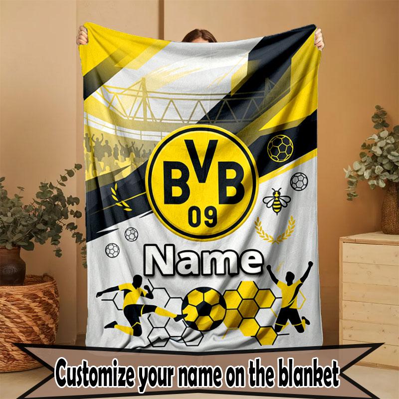 Custom Name Personalized Borussia Dortmund Bvb Print Blanket, Home Decor, Bedroom, Sofa, Camping, Couch, Gifts for Birthday Christmas
