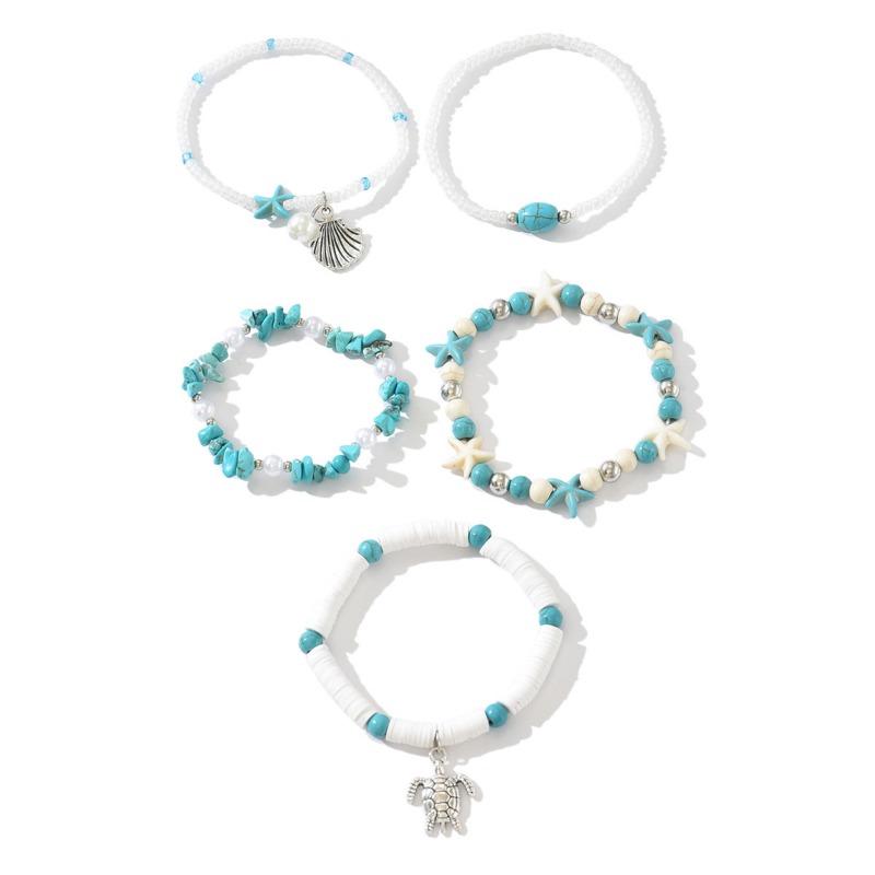 Handgewebtes Türkis Perlenarmband Damen Sommer Strandurlaub Wind Meeresschildkröte Schale Anhänger Armband