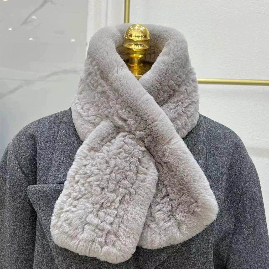 Imported Real Rex Rabbit Fur Scarf Korean Version Simple Long Woven Mao Mao Scarf Warm Double-sided Thickened Fur Collar