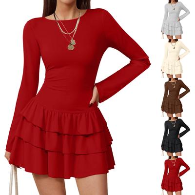 Women's Solid Color Slim-fit Long-sleeved Dress