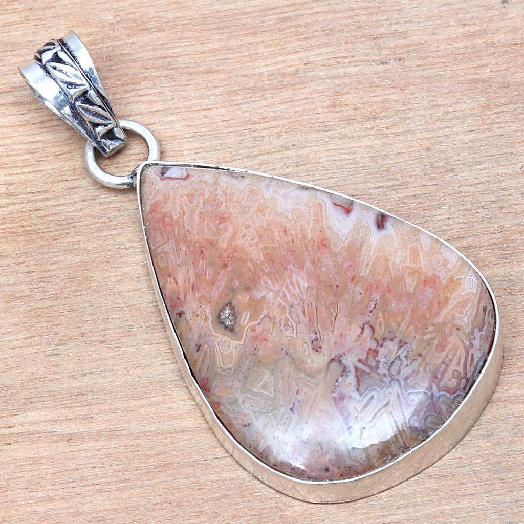 Pendant Stick Agate Gemstone Handmade Gift For Her Silver Jewelry 2.25"