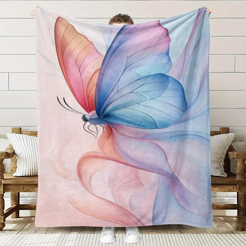 Pc Butterfly Floral Print Throw Blanket Soft Pastel Pink Blue Purple Lavender Beige AllSeason Lightweight Bedspread or Cou