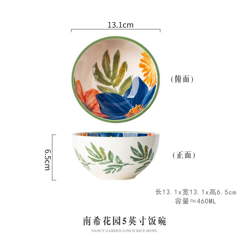 

European Style Painted Ceramic Breakfast Dessert Plate Delicate Flower Cutlery Western Food Steak Dish Round Kitchen Noodle Bowl