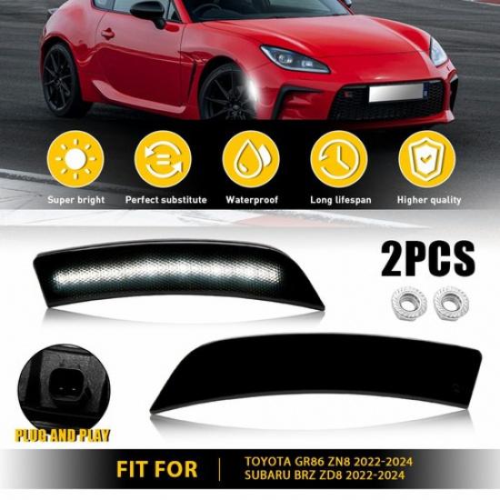 2x Smoked White LED Front Bumper Side Marker Light For Toyota GR86 ZN8 -24 A