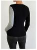2025 Elegant V-neck Color Block Knitted Sweater - Women's Autumn/Winter Long Sleeve Top