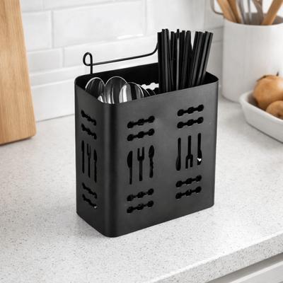 2 Divided Compartments Stainless Steel Chopsticks Rack Wall Mounted Space Saving Cutlery Drying Rack with Hook Rust-proof